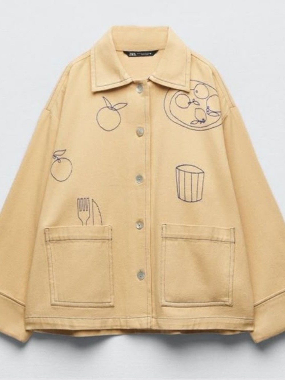 Zara Yellow Embroidered Pocket Chore Jacket